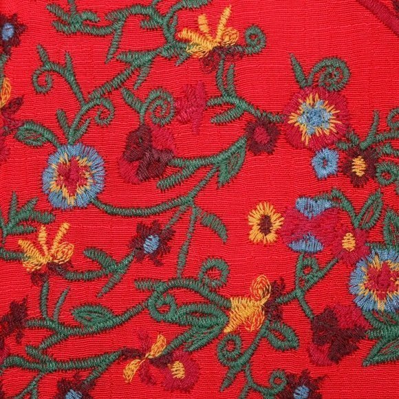 Umgee Boho Babydoll Short‎ Mini Dress Red Floral Embroidered S Small - Picture 7 of 12